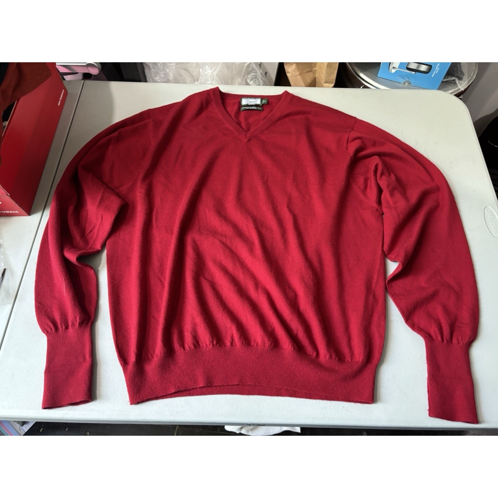 House Of Carrington Legend Pullover Sweater V Neck Red Cashmere Blend L